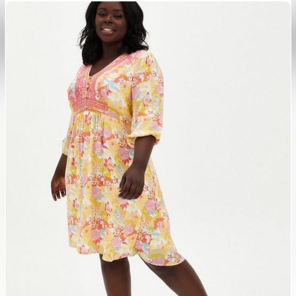 Torrid Yellow and Pink Floral High Low Dress